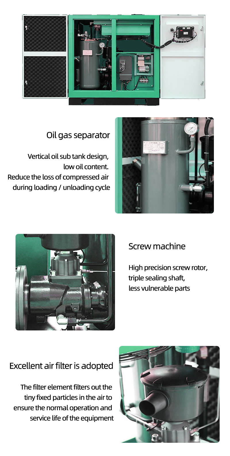 Similar to Atlas Copco 22 KW 30 HP 15 Bar~16 bar 4 in 1 Rotary Screw Air Compressors with Air Dryer for Laser Cutting Machine