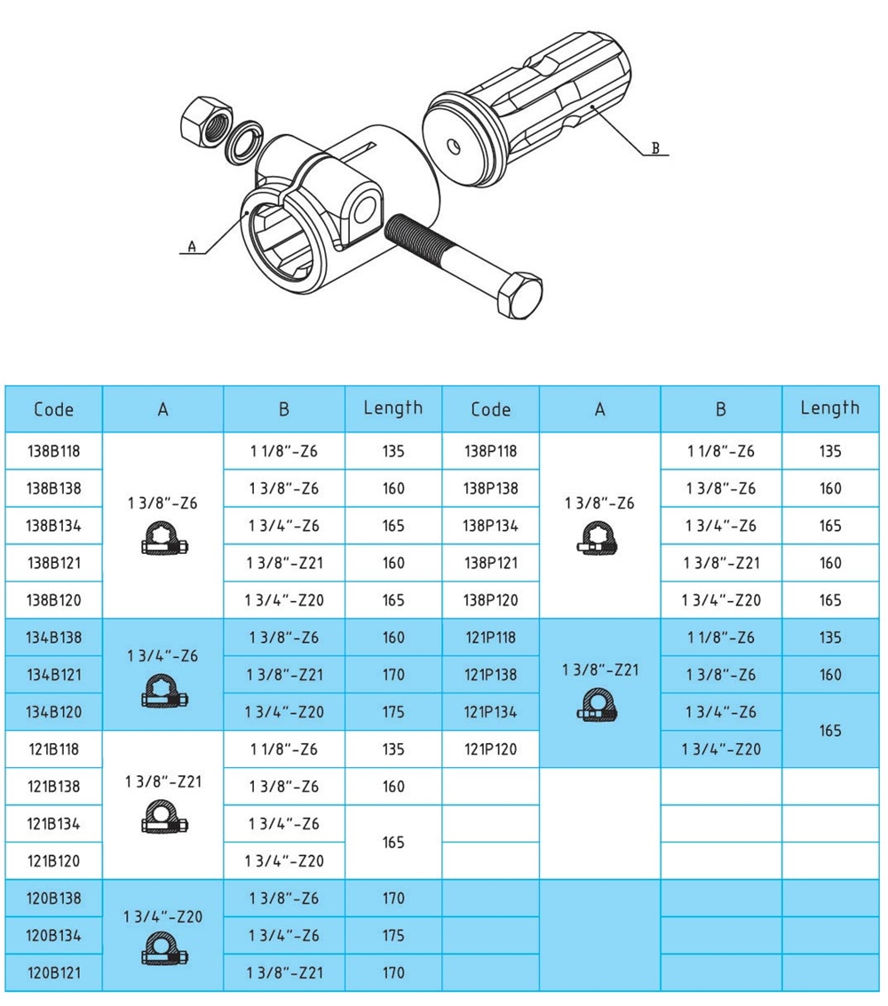 Female, 1-3/8" 6-Spline Male PTO Adapter