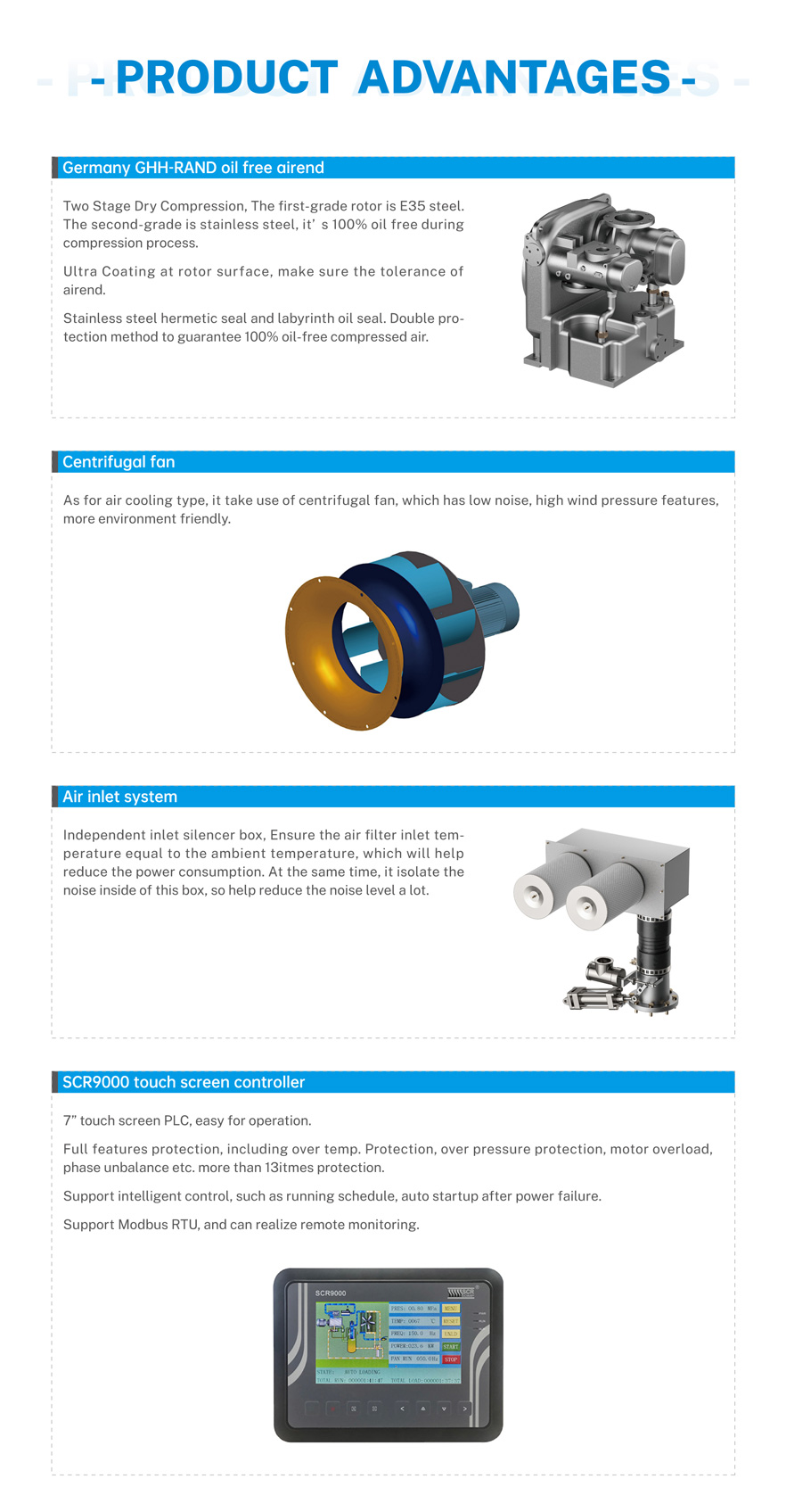 Chemical Plant Oil Free Screw Air Compressor  for CE/UL