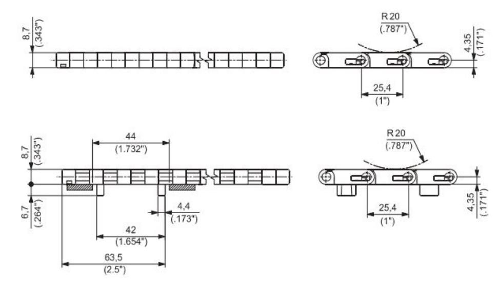 1600-FT(FTDP)  Straight Linear Run Plastic Top Transmission Mesh Chain