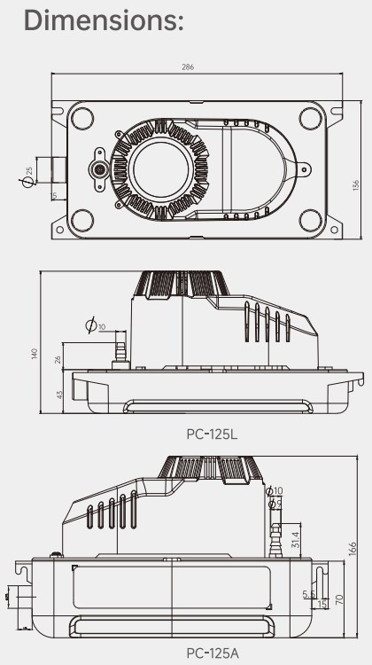 60W 5 Inlets Option Anti-backflow Design PC-125A/L Condensate Tank Pump