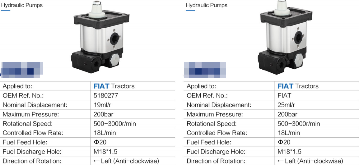 Left/Right Gear Hydraulic Pumps Replacement for Flat Tractor 160/200bar Models 5131170 5180273 5180275