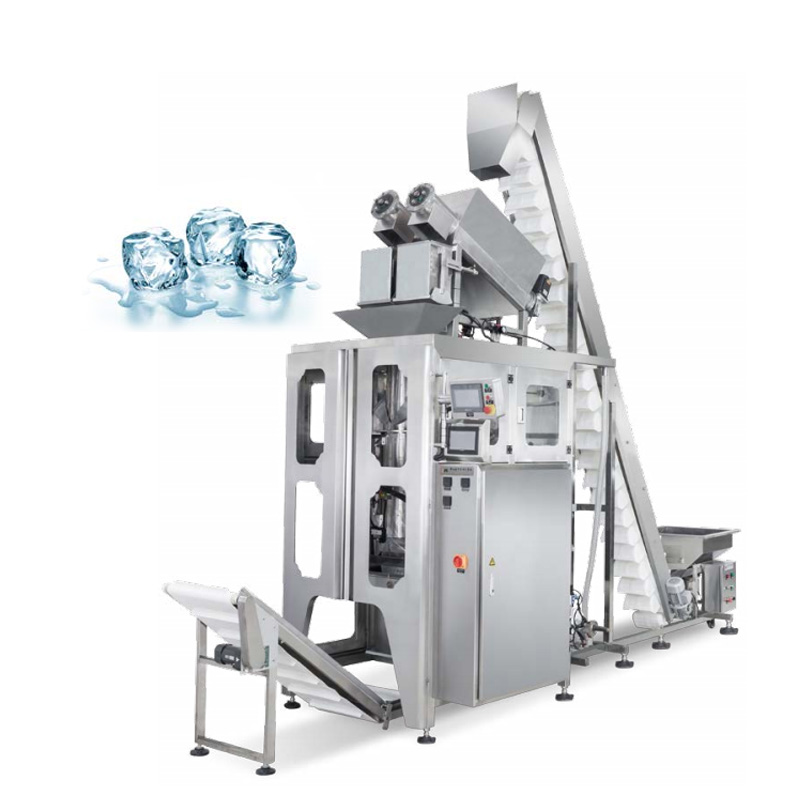 2-Head Screw Weighing Automatic Ice Packaging Machine for Regular Granular Block Ice Product 1-10kg