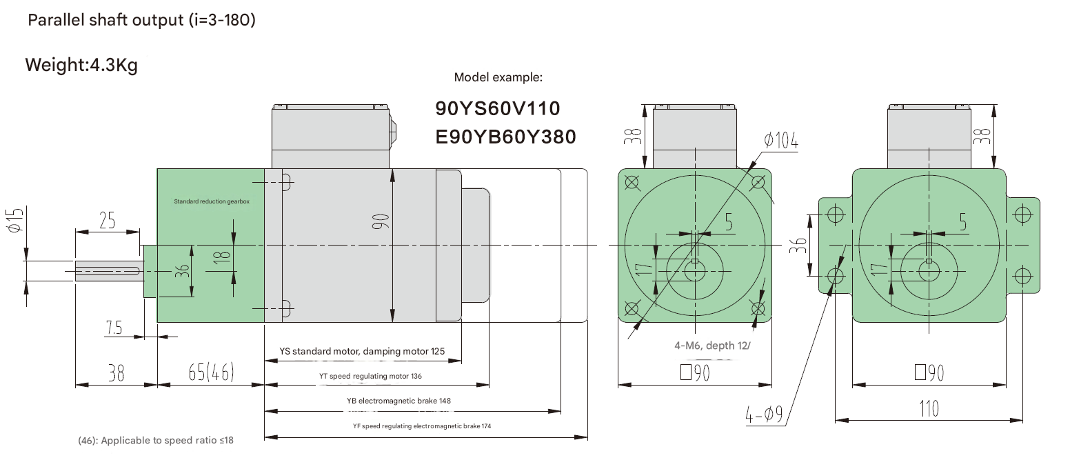 60W Signle-Phase High Efficiency Metal Gear Motor Gear Shaft Micro Reduction Motor with Rectangular Solid Shaft Reducer