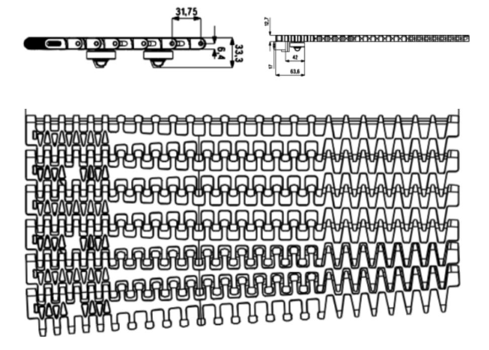 1285 Series Auto Radius Sideflex Variable Pitch Flat Top Plastic Leaf Chain with Side Auto Run for Transmission Chains