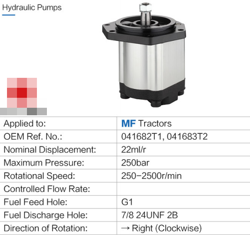 250/bar Right Gear Hydraulic Pumps Replacement of 041682T1, 041683T2 Massey Ferguson Tractor Hydraulic Gear Pump for sale