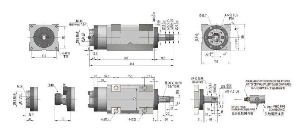 Boring and Milling Spindle Head Gearbox Motor XT40-2, NT40/MT4/ER40 Spindle, China Manufacturer OEM / ODM