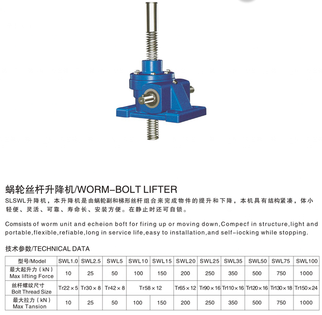 Swl Series Linear Manual Drive Mechanical Bolt Lifter Landing Electric Mandrel Elevator Reducer Worm Gear Lifter Screw Jack