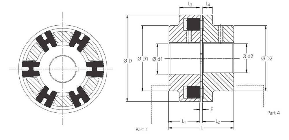 Aluminium H-Type Flexible Shaft Coupling with H Rubber Spider OEM Customizable