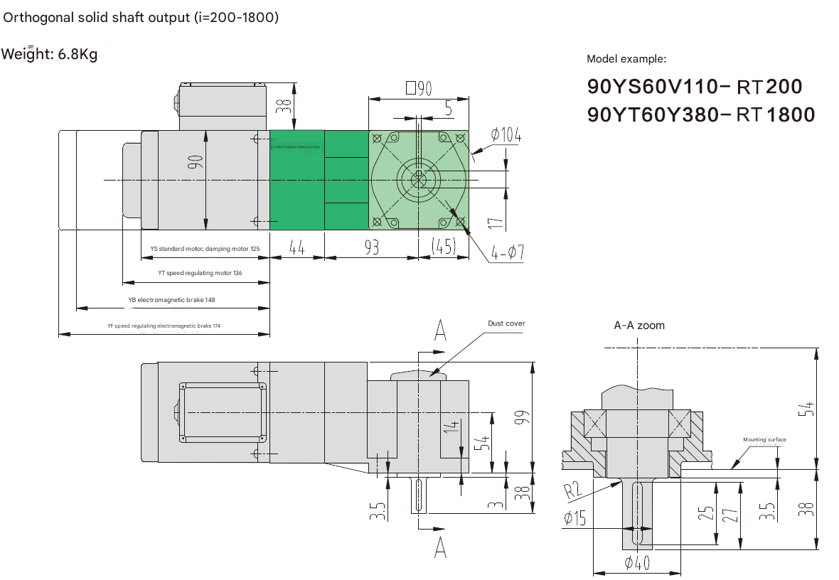 60W Signle-Phase High Efficiency Metal Gear Motor Gear Shaft Micro Reduction Motor with Rectangular Solid Shaft Reducer