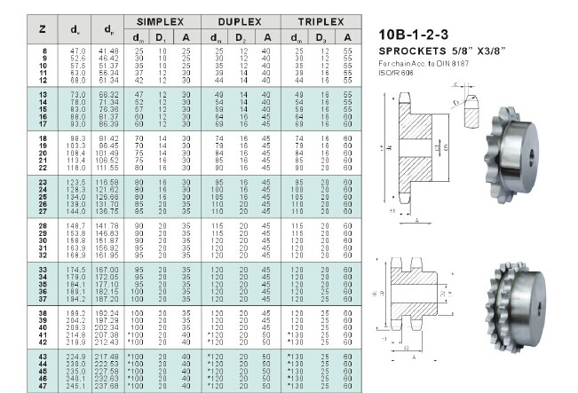 Taper Bore Sprockets 17 Tooth 06B Duplex Sprocket Tapered Locking Bush Type for 3/8 Inch Pitch Chain