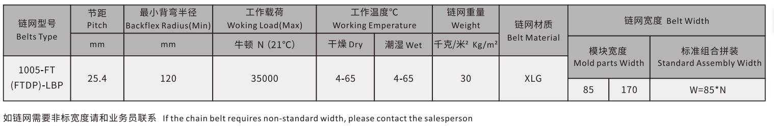 1005-FT(FTDP)-LBP  Straight Run Plastic Conveyor Mesh Roller Chain Belt