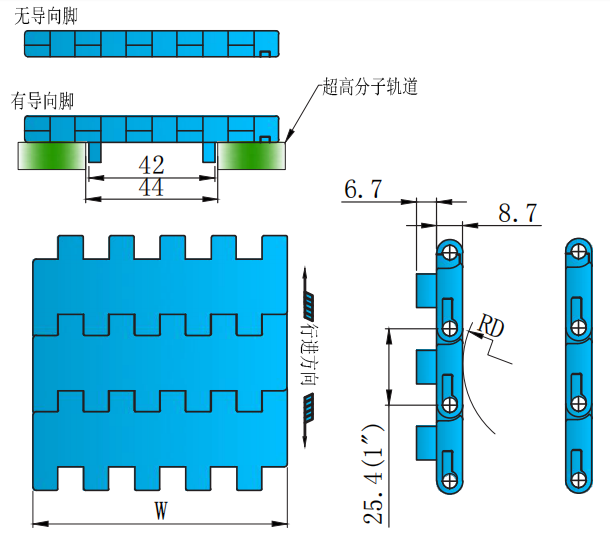 The Fine Quality 1600 Series 25.4mm Pitch Flat Top Straight Chain Plastic Chain for Sale