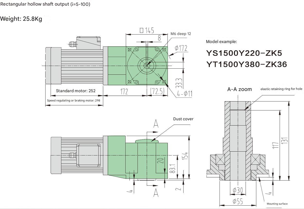 90 Degree Gear Drive Orthogonal Bevel Reducer Solid/hollow Shaft Medium-sized Right Angle Reduction Gearbox with 1500w Motor