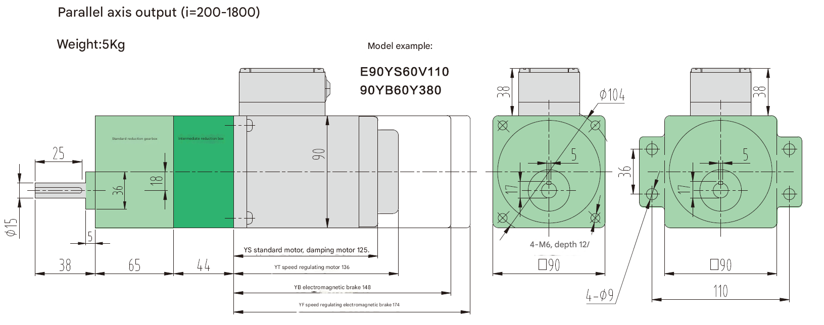 60W Signle-Phase High Efficiency Metal Gear Motor Gear Shaft Micro Reduction Motor with Rectangular Solid Shaft Reducer