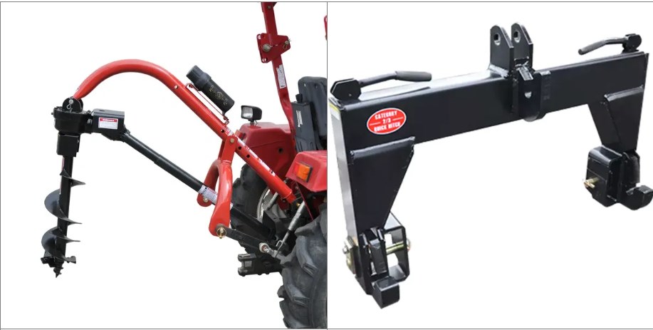 12 Inch Compact Post Hole Auger for Tractor 3 Point Post Hole Diggers with 2 Round Shaft