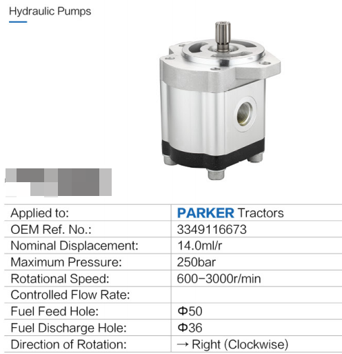 Speed 600-3000/min 250/bar Right Gear Hydraulic Pumps Replacement of 3349116673 Parker Tractor Hydraulic Gear Pump for Sale