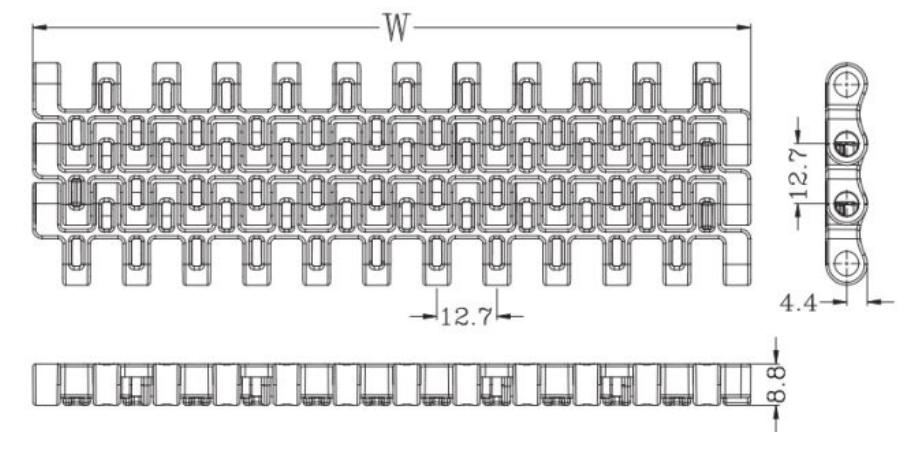 1270 Series Grip Straight Run Plastic Top Rubber Chain Belt