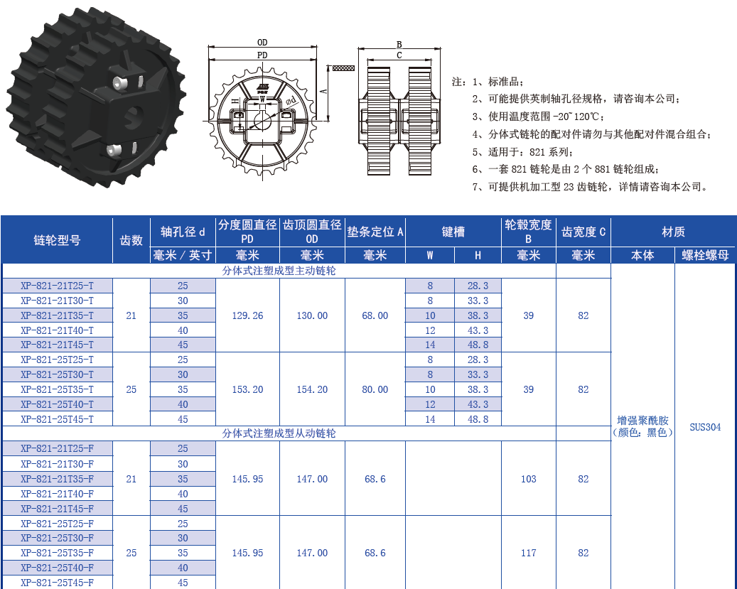 821 Series Ball Straight Chain-LBP Low Back Pressure Plastic Chain for Sale