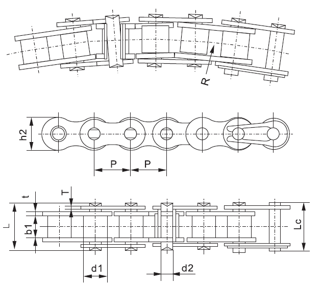 SS08BSB Stainless Steel Side Bow Chain and Sprockets for Restaurant Use