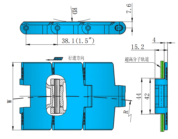 880 Series Flat Top Curve Chain-Magnetic Plastic Chain for Sale
