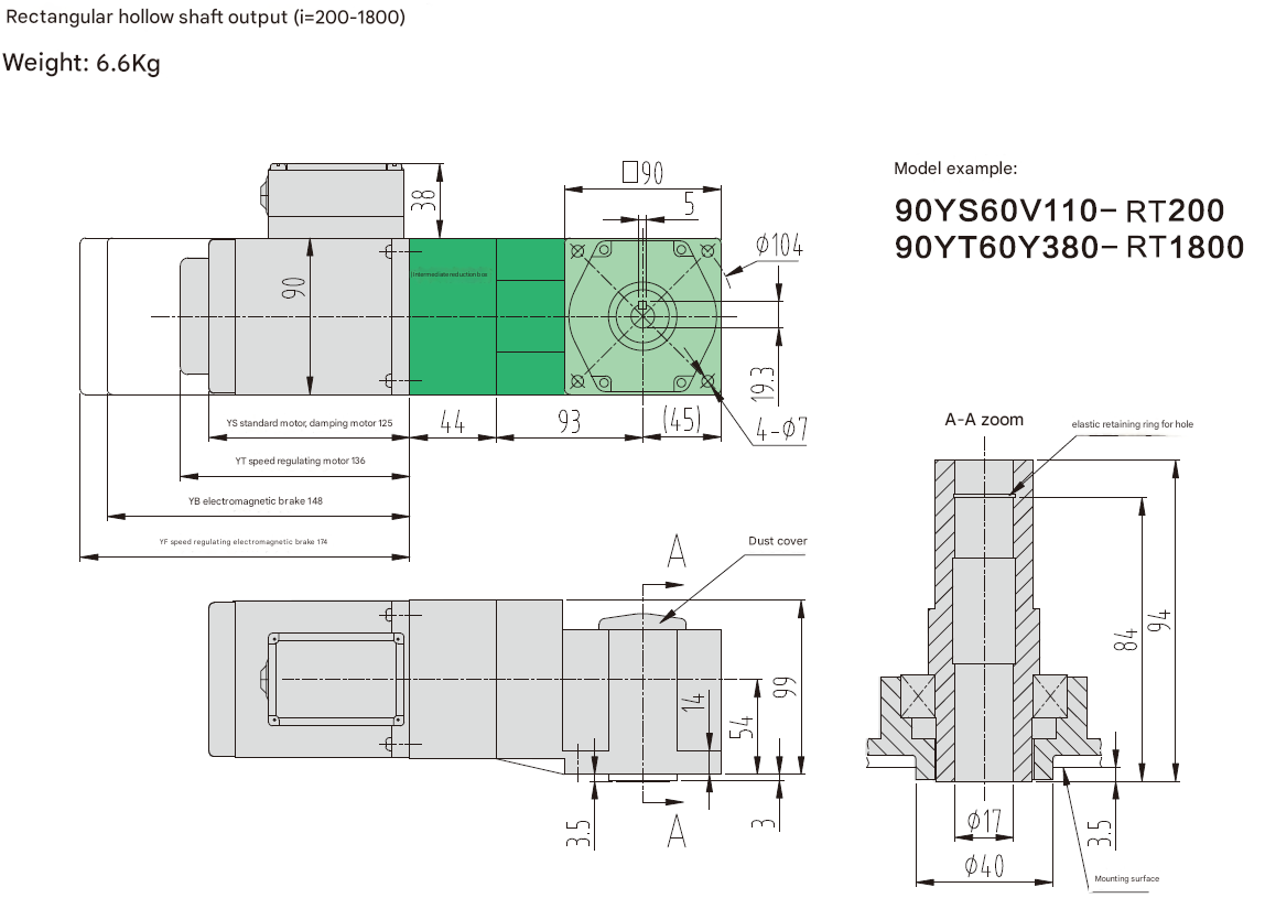 60W Signle-Phase High Efficiency Metal Gear Motor Gear Shaft Micro Reduction Motor with Rectangular Solid Shaft Reducer