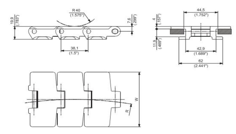 880 Sideflex Run Single Hinge Hook Foot Turning Chain Plate Plastic Chain