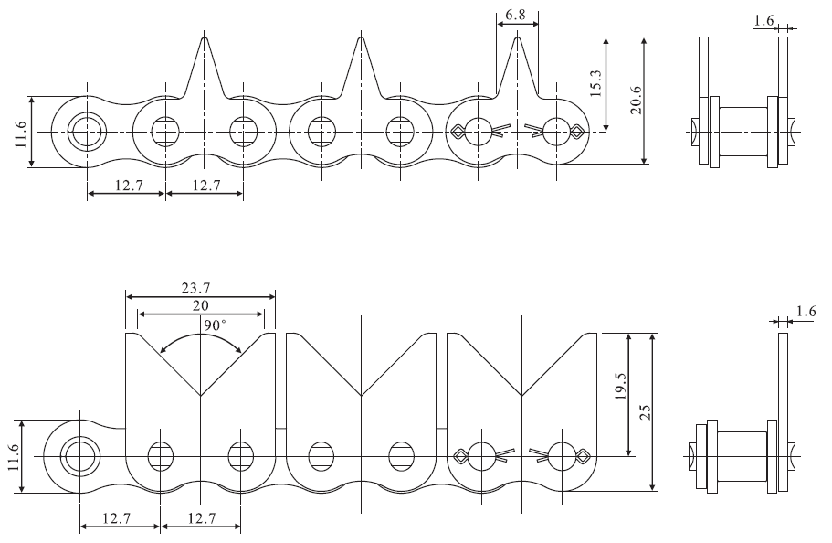 High Quality Customized Stainless Steel for Sharp Top Conveyor Chain and Sprockets for Restaurant Use