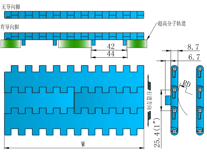Wholesale Customized 1600 Series 25.4mm Pitch Flat Top Chain Network Plastic Chain for Sale