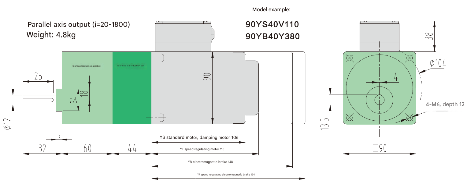 40W Gear Shaft Custom Micro Motor AC Electric Motor 3-phase Micro Reduction Motor with Rectangular Solid Shaft Reducer