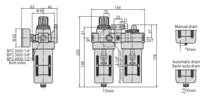 BFC Series Air Filter Combination BFC2000/3000/4000 Two Union F.R.L Combination Air Source Treatment Unit Air Source Processor