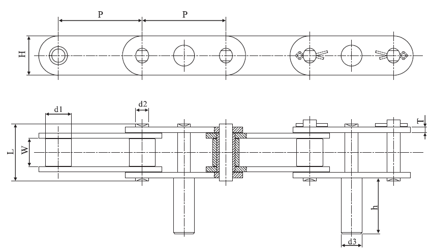 C2060H-2D5 Stainless Steel Double Pitch Chain and Sprockets Extended Pin Conveyor for Restaurant Industries
