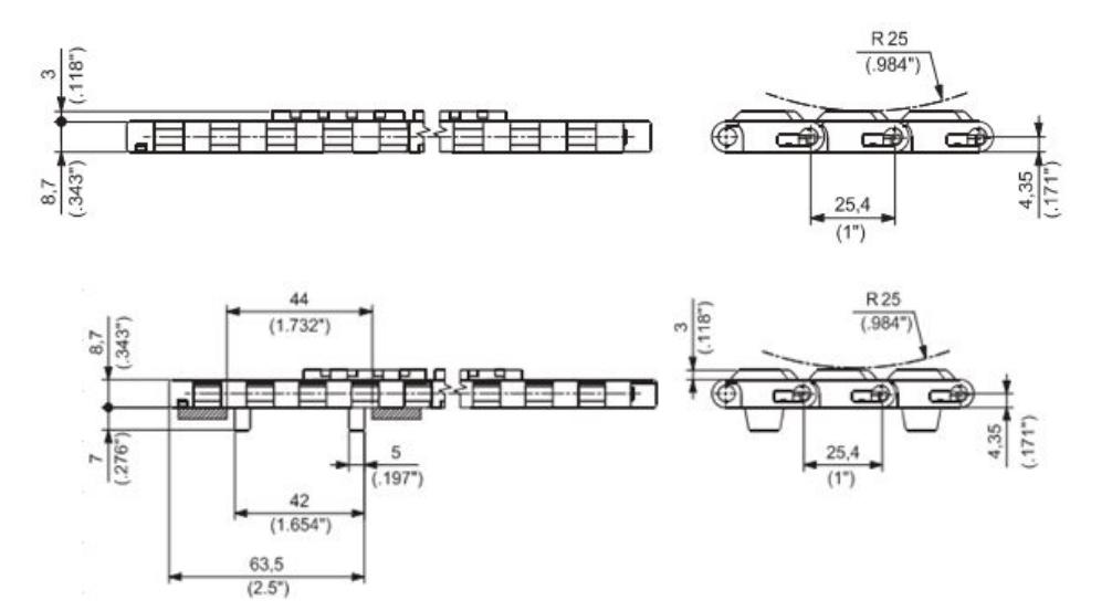 1600-FT-FTDP-SGS-1/2 Super Grip Straight Run Plastic Top Rubber Conveyor Mesh Chain