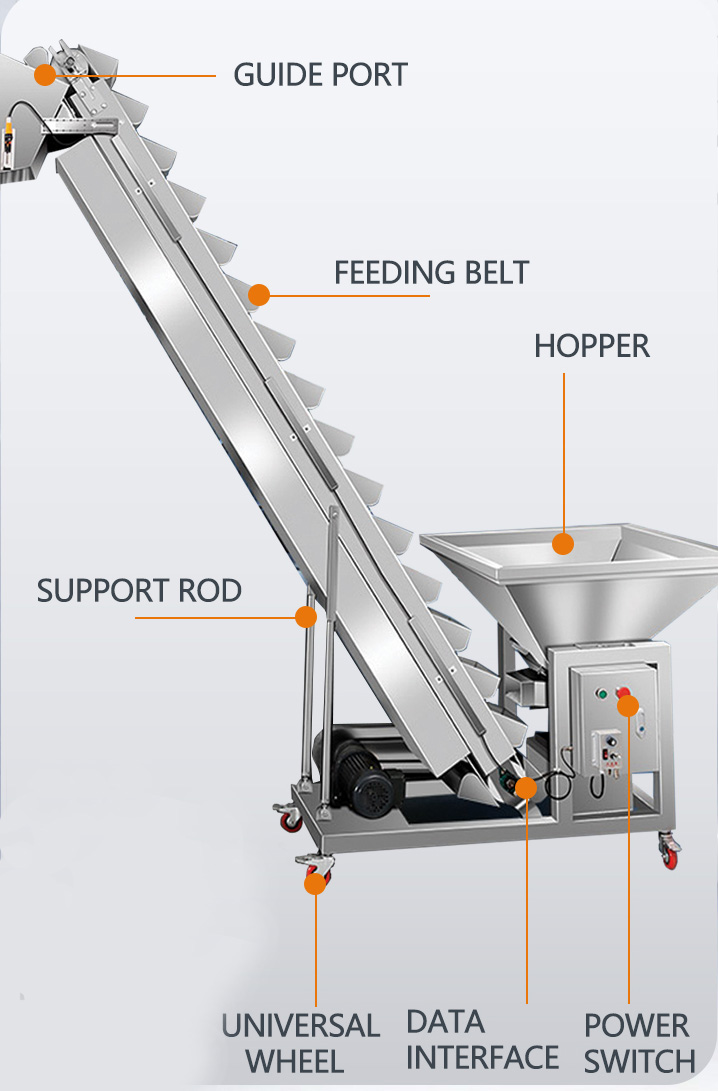 Inclined Bucket Feeder Machine for Lifting for Potato Slice Prawn Cracker Crispy Rice Metals