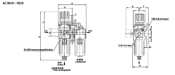 AC Series AC3010-02/03 Two Union Air Source Treatment Unit Pneumatic Parts for Compressed Air System
