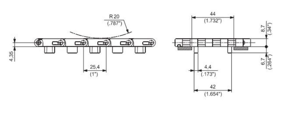 1600-FTDP-84 Straight Run Plastic Top Conveyor Mesh Chain