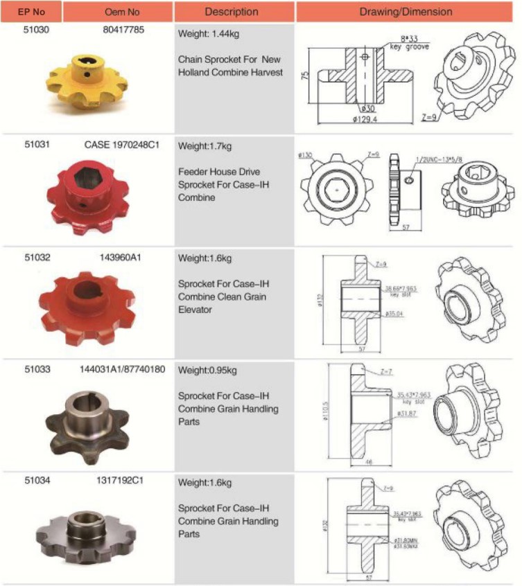 Oem Tooth Roller Chain Agricultural Farm Corn Header Combine case Combine Grain Elevator Sprocket for Combine Harvesters