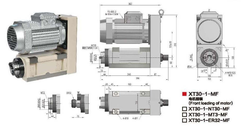 Boring and Milling Head Unit, XT30-1 Model with NT30/MT3/ER32 Spindle, China Manufacturer OEM / ODM