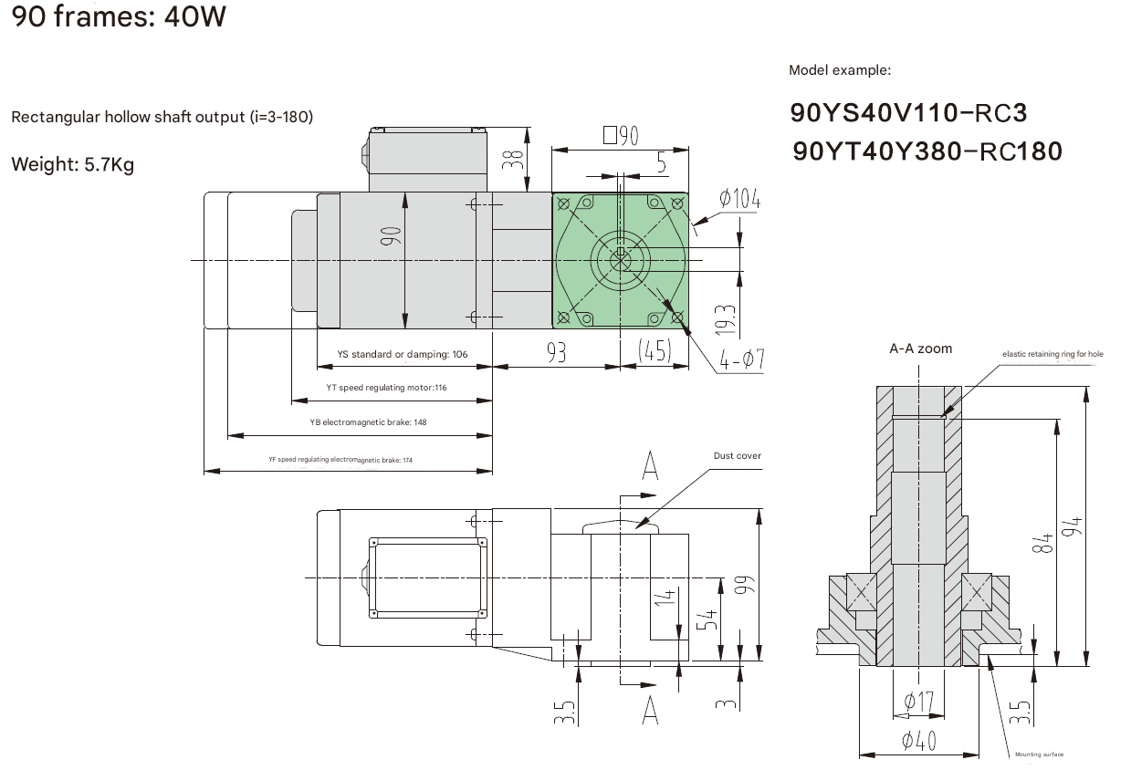 40W Gear Shaft Custom Micro Motor AC Electric Motor 3-phase Micro Reduction Motor with Rectangular Solid Shaft Reducer