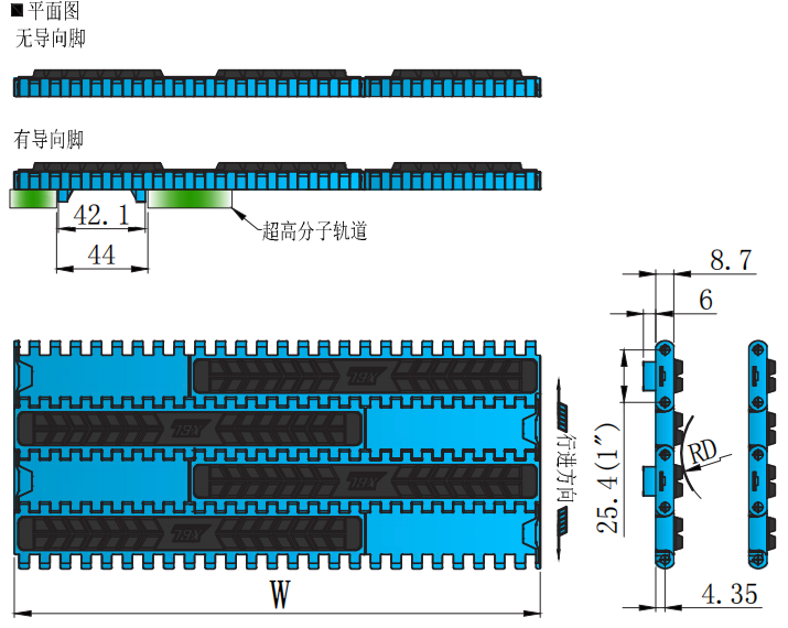 Sell Well New Type SG1000 Series 25.4mm Pitch Rubber Surface Chain Plastic Chain for Sale