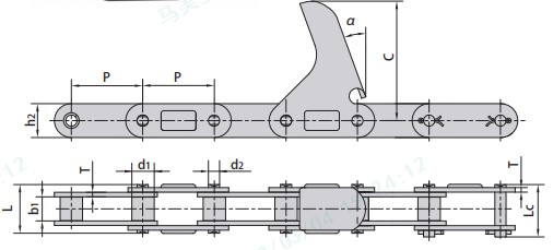 CA2060-C6E CA2060H-C6E CA550V-C6EF1 Agricultural Steel Conveyor CA2060 Roller Chains With Attachment