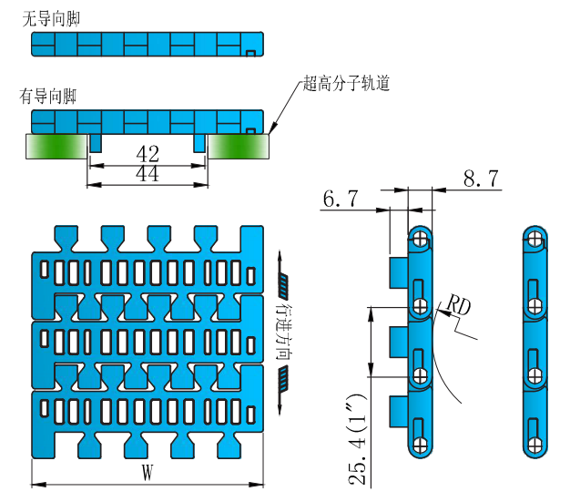 1500 Series 25.4mm Pitch Hollow Type Straight Chain Plastic Chain for Sale