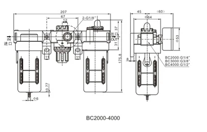 BC Series Air Filter Combination BC2000/3000/4000 Three Union Air Source Treatment Unit