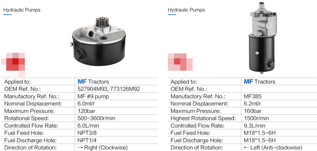160/120/175/bar Left/right Gear Hydraulic Pumps Replacement of MF375 MF385 Massey Ferguson Tractor Hydraulic Gear Pump