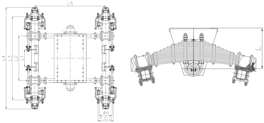Heavy Duty Series Trailer Axle Tandem Bogie for Semi Trailer FDX24F10.0 FDX28F10.0 FDX32F10.0