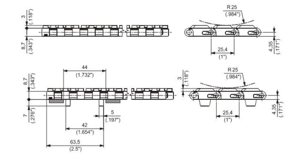 1600-FT-FTDP-SGS Super Grip Straight Run Plastic Top Rubber Conveyor Mesh Chain