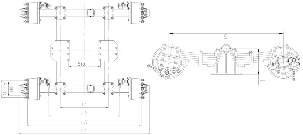 Heavy Duty Series FDL24F10.0 FDL28F10.0 FDL32F10.0 Semi Trailer Axle Tandem Bogie for Sale