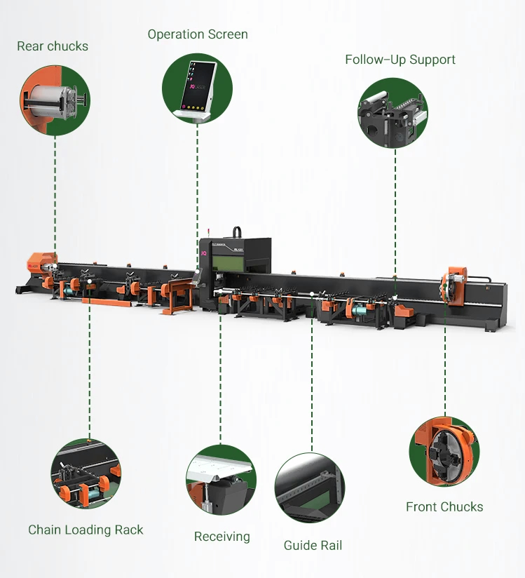 6000w 350mm Diameter Laser Pipe Cutting Machines Three Chuck zero Tailings 3d Laser Cutting Machine for Ss Steel Tube