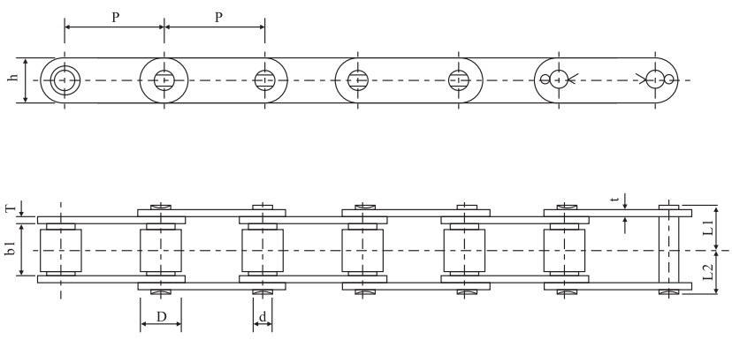 81XSS Stainless Steel Transmission Chains 66.27mm Pitch for Restaurant Industries & Lumber Conveyance