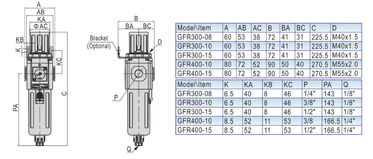 GFR Series GFR200-06/08 air Filter Regulator Air Source Treatment Unit for Compressed Air System